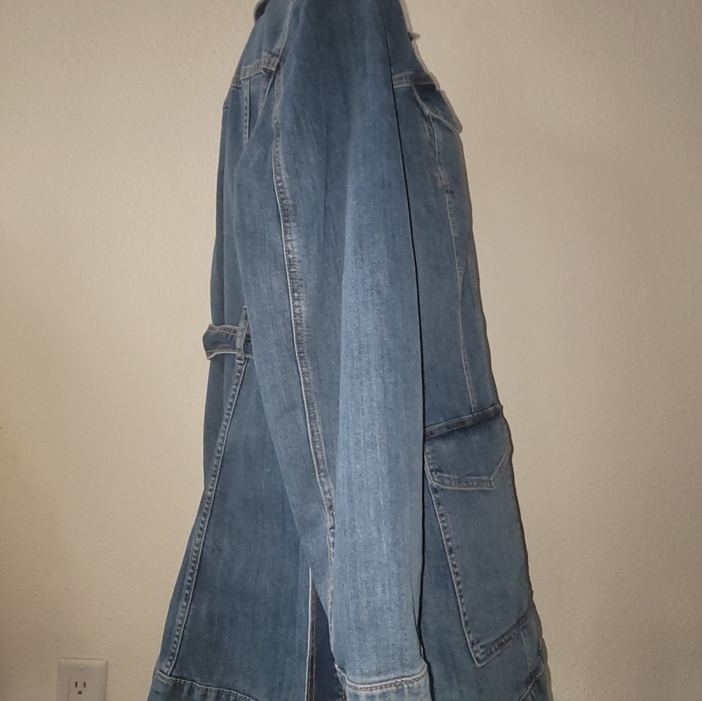 Lane Bryant Long Denim Jean Jacket Trench Coat Style Sz 14 - Picture 6 of 12